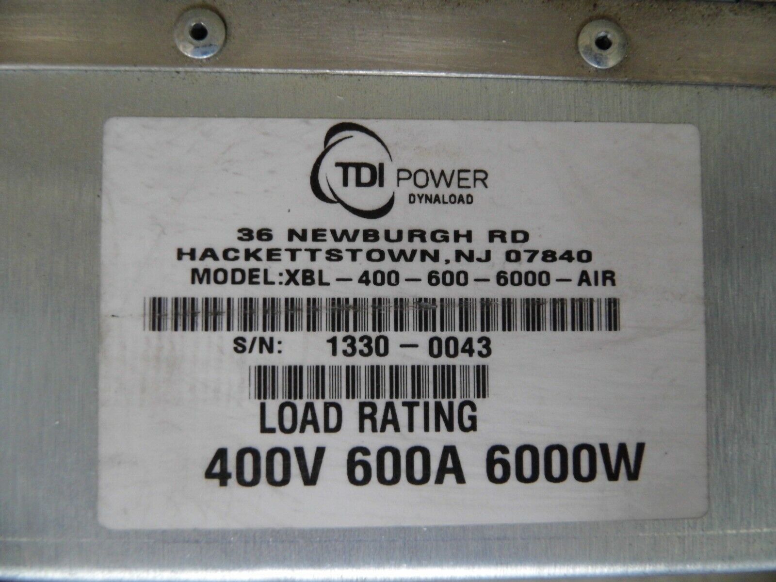 TDI Dynaload XBL400-600-6000 AIR 400V 600A 6000 watts (3) in stock TDI Dynaload XBL400-600-6000 AIR 400V 600A 6000 watts (3) in stock